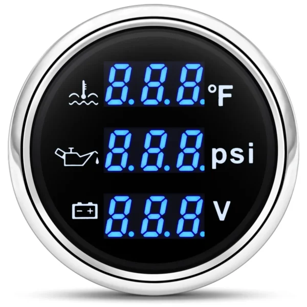 52mm Boat Car 3 in 1 Gauge Digital Water Temp Oil Pressure Voltmeter with Sensor