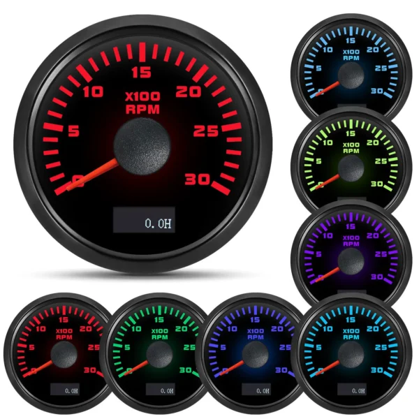 52mm 7Colors LED Tachometer Gauge 0-3000RPM Rev Counter for Marine Boat Car ATV