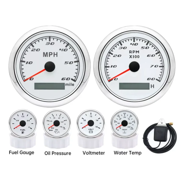 85mm 6 Gauge Set GPS Speedometer 0-60MPH Tachometer Waterproof Fuel  Level Water Temp Volt Meter Oil Pressure with Sender Sensor