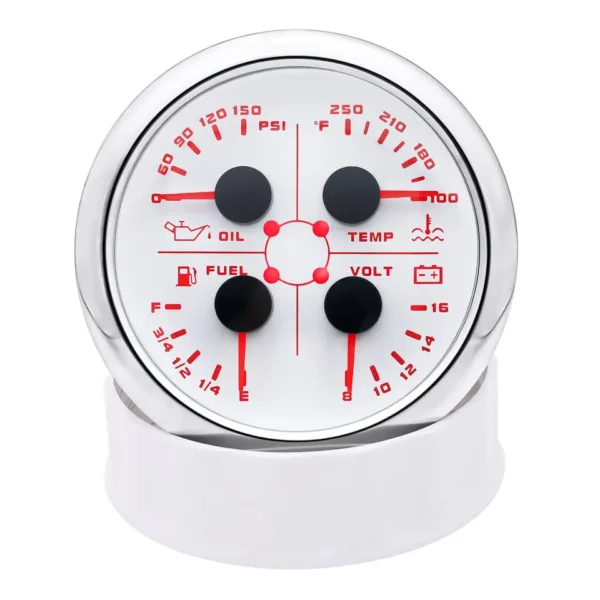 85mm Boat 4 in 1 Multifunction Gauge Fuel Level 240-33ohm Oil Pressure Temp Volt
