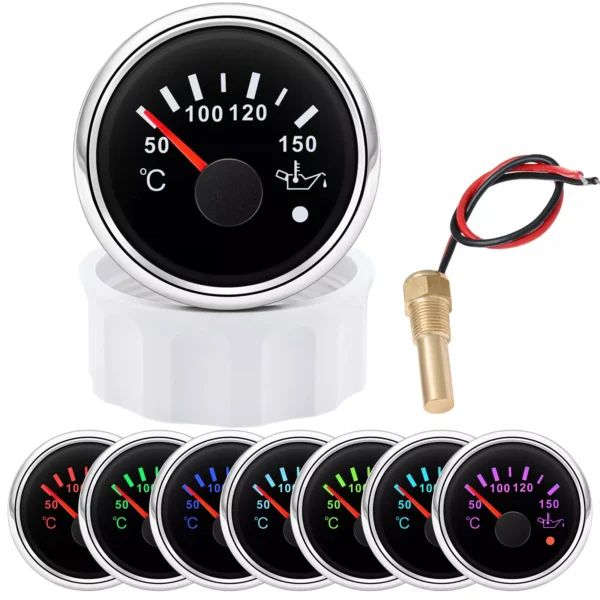 2 52mm Oil Temperature Gauge 50-150?? With 1/8NPT Temp Sensor for Boat Car Truck