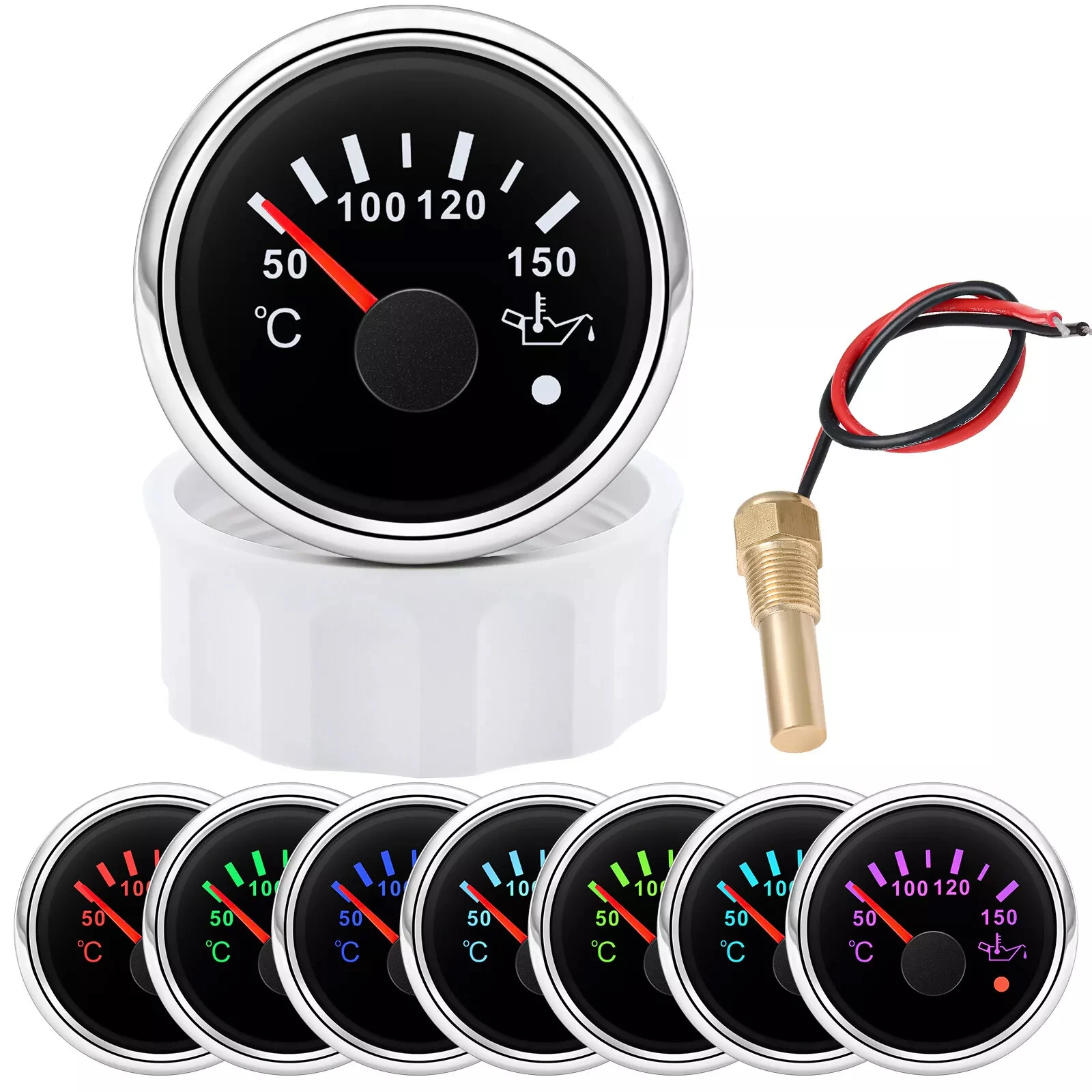 H3fc35614aece48d5a5e0f50967bb997eh.webp 2 52mm Oil Temperature Gauge 50-150?? With 1/8NPT Temp Sensor for Boat Car Truck - Image 1