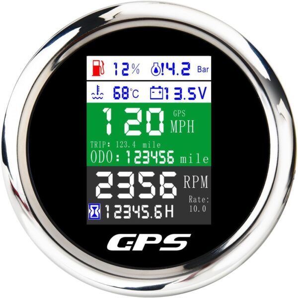 85mm Multi-function Gauge Car Marine GPS Speed Odometer Tacho Oil Temp Pressure