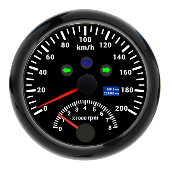 Black Face GPS Speedometer 200KMH With Turning Light High Beam Tachometer 8000 RPM Red Led