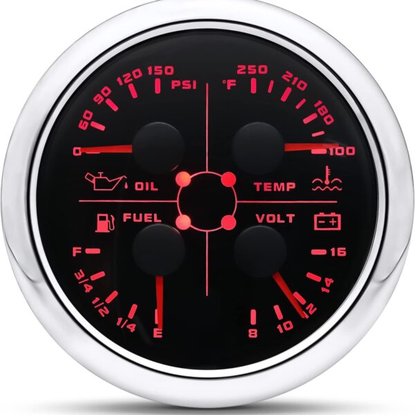 85mm 4in 1 Gauge Fuel Level Gauge 240-33 Ohms Water Temp Oil Pressure Voltmeter