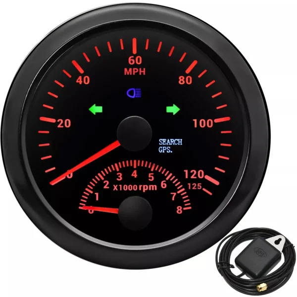 85MM Black GPS Speedometer 125MPH with Tachometer 8000RPM Gauge for Boat Car ATV