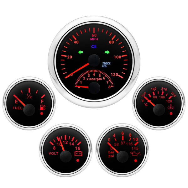 5 Gauge Set 85mm Boat Car GPS Speedometer 0-120MPH Tacho with Sensors Waterproof