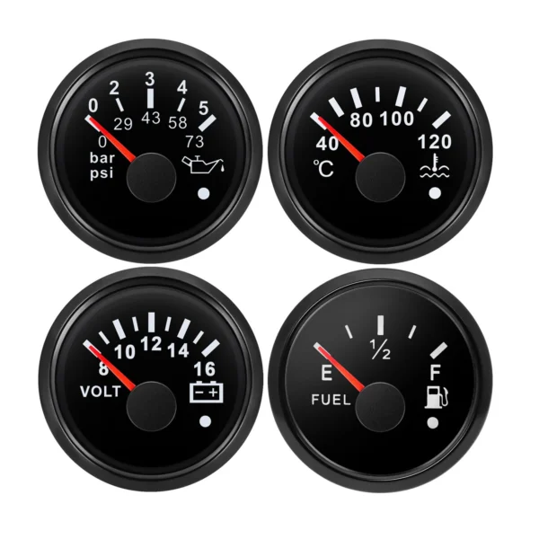 252mm Fuel Level Oil Pressure Water Temp Voltmeter Gauge for Boat Car Truck ATV