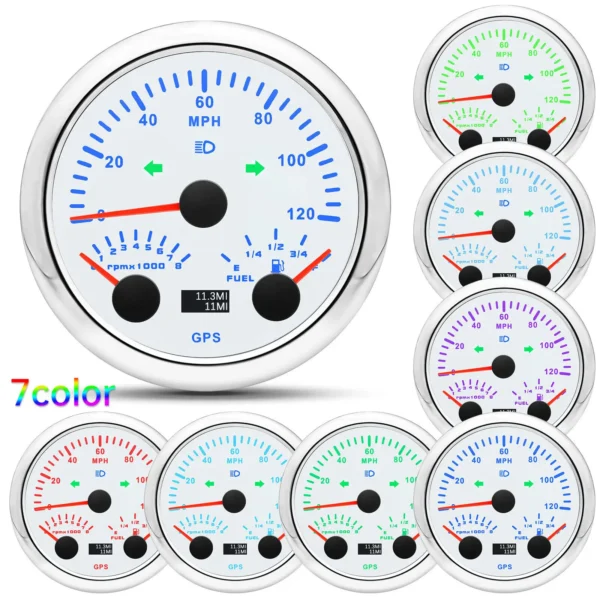 85mm 3 in 1 Gauge GPS Speedometer 120MPH With Tacho Fuel Level Gauge for Boat