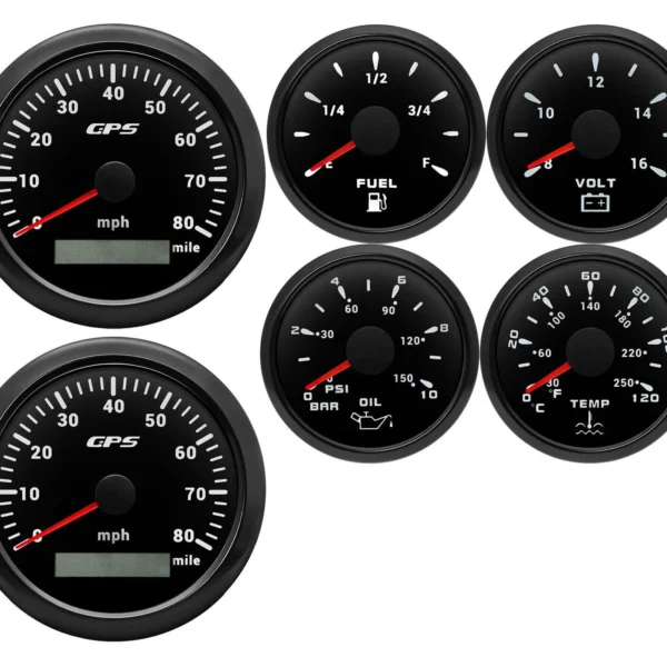 6 Gauge Set 85MM GPS Speedometer 80MPH for Car Marine Boat Truck Waterproof US