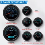 7 Gauge Set 85mm GPS Speedometer 80MPH 120KMH Tacho 8000RPM Fuel Level Oil Pressure Water Temp Volt Trim Gauge With Sensor - Image 2