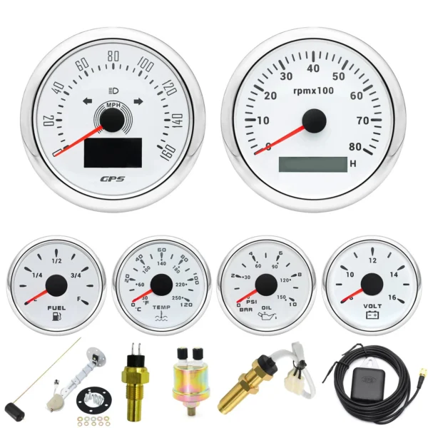 6 Gauge Set 85mm GPS Speedometer 0-160MPH Tachometer for Car Marine Boat Truck