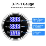 52mm Boat Car 3 in 1 Gauge Digital Water Temp Oil Pressure Voltmeter with Sensor - Image 6