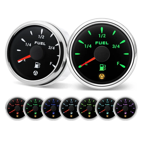 52mm Boat Fuel Level Gauge 240-33/0-90/0-190ohm/10-180/240-30ohm 7 Colors LED