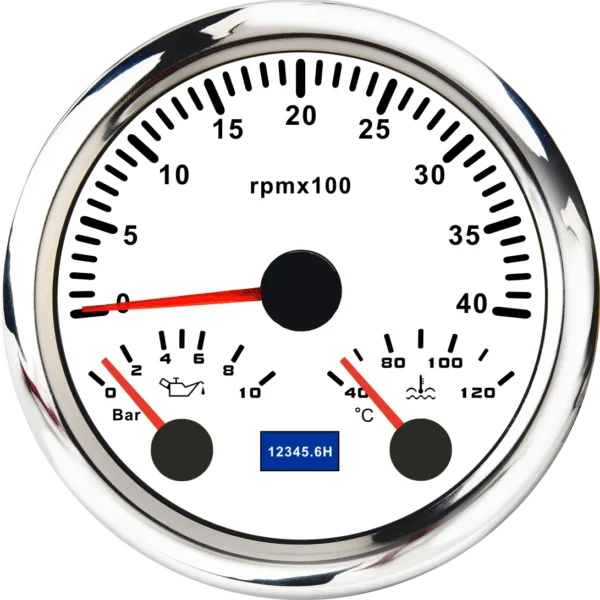 85MM 3IN 1 Boat Tachometer 0-4000RPM Oil Pressure Water Temp Gauge LCD Hourmeter
