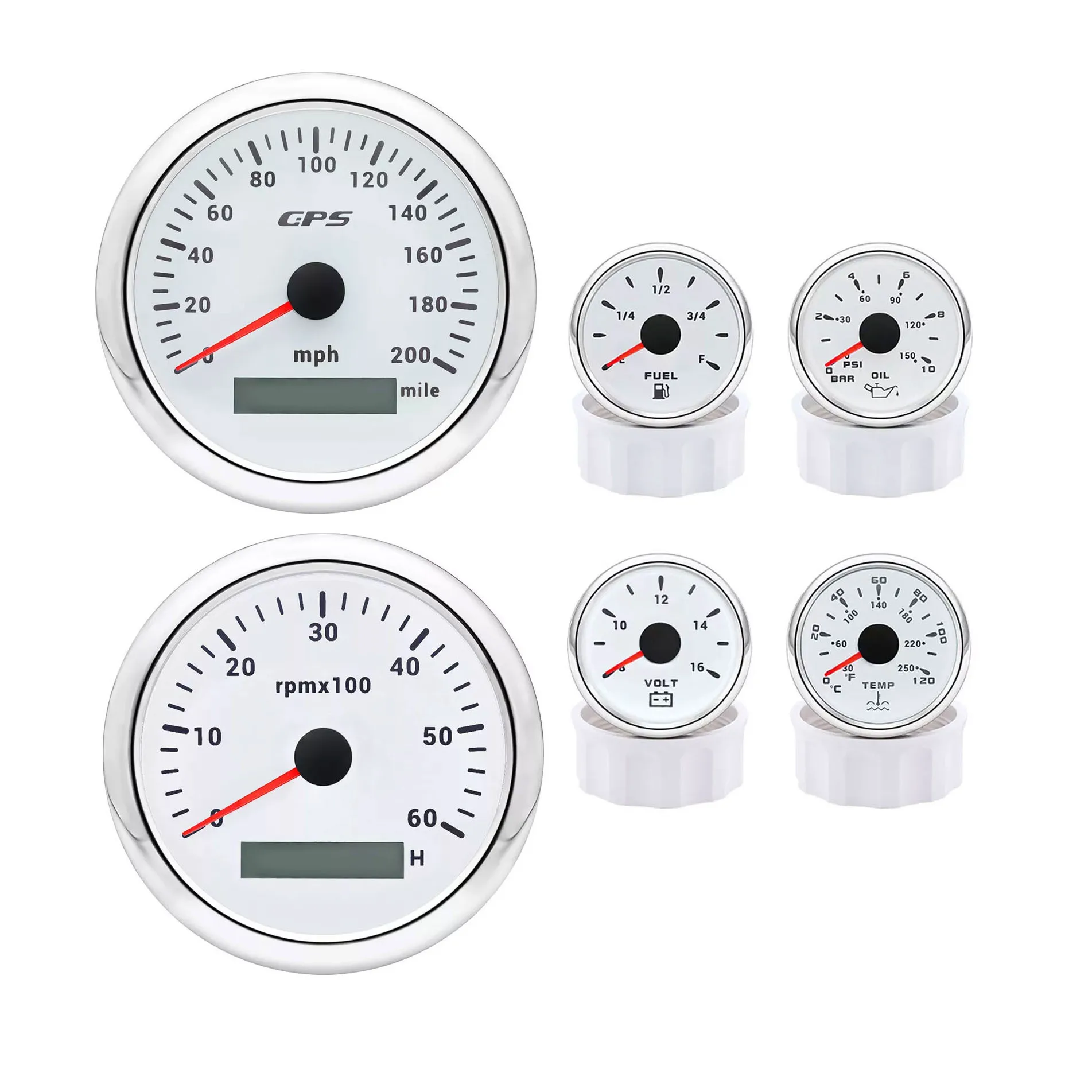 H63762d805fc34cfa9cd684d06606730cK.webp 6 Gauge Set 85mm Boat GPS Speedometer 200MPH Tachometer 6000RPM Fuel Level Oil Pressure Water Temp Volt Gauge - Image 1