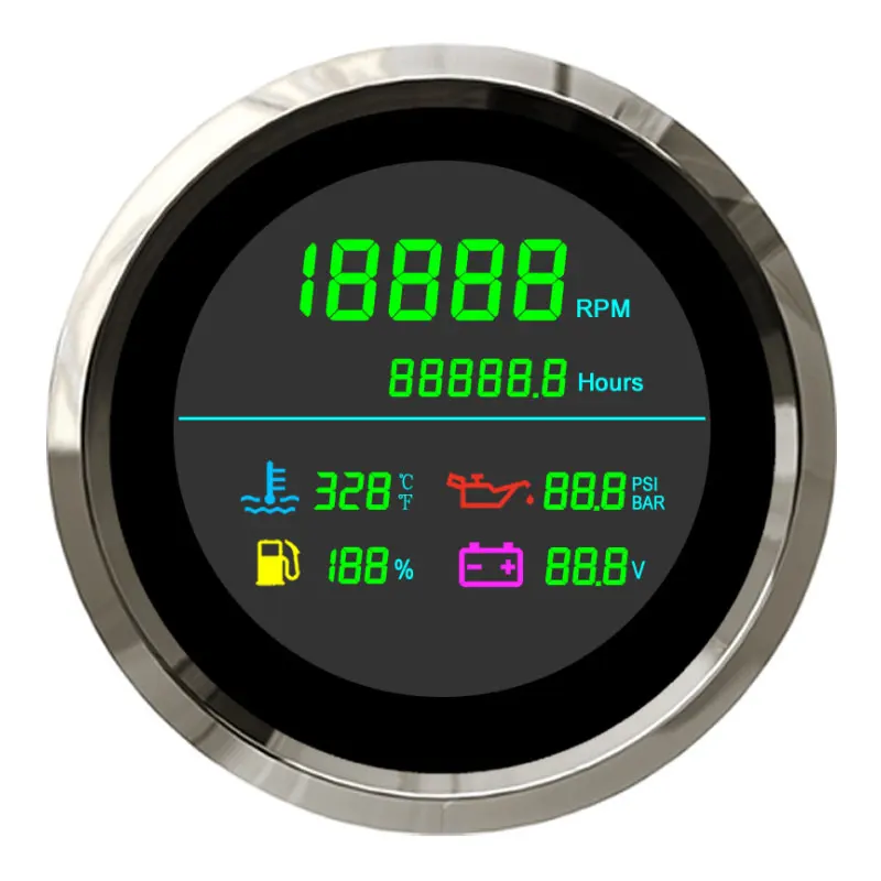 H650c2f68290c4cf7b148423af6f49c32W.webp 85mm Six in One Multifunction Gauge Tachometer/Hour Meter/Water Temperature/Stainless Oil Pressure Gauges - Image 1