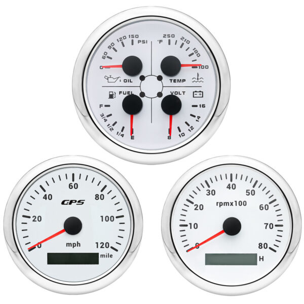 3 Gauge Set 85mm GPS Speedometer 120 MPH Tachometer 8000RPM 7 Color for Boat Car
