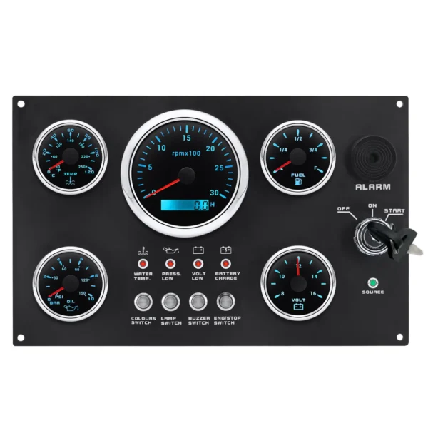Multi-function Diesel Engine Instrument Marine Gauge Panel Assembly with 5 Gauges 12V 24V 300*190mm for Boat Marine Car