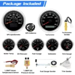 7 Gauge Set With Sensor 85mm GPS Speedometer 80MPH/120KM/H Tachometer Waterproof - Image 6