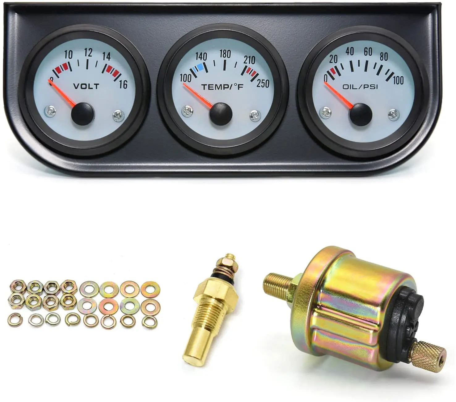 H72ac97fd207343579af697e709e6fee1Z.webp 52mm Triple Car Gauge Kit (Volt Meter+Water Temp+Oil Pressure Meter) Stainless Steel Triple Auto Dashboard Gauge Set - Image 1