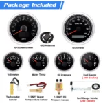 6 Gauge Set 85mm GPS Speedo 120MPH Tacho 52MM Fuel/Oil/Temp/Volt With Sensor - Image 6