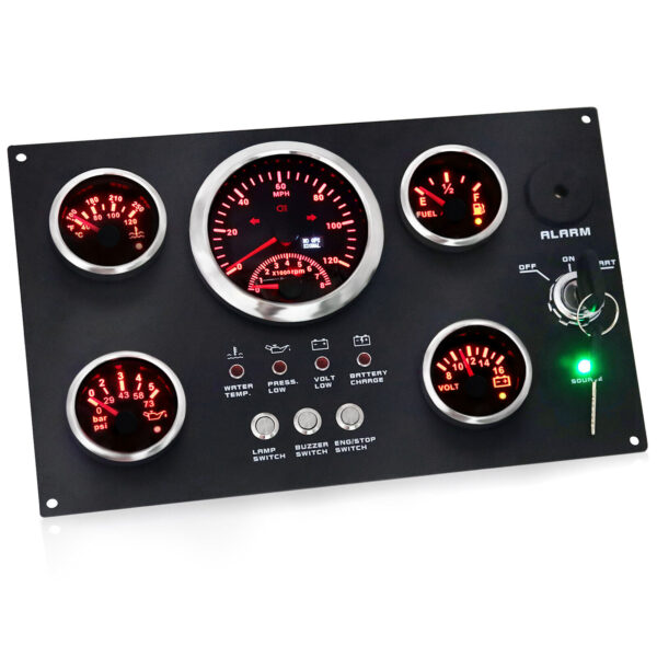 5 Gauge Set with Instrument Panel 0-120MPH/0-8000RPM Red LED for Marine Boat Car