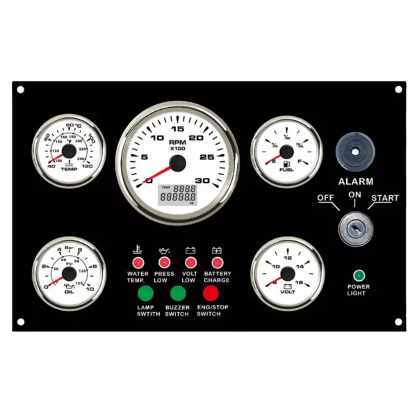 Multi-function Diesel Engine Instrument Marine Gauge Panel with 5 Black Gauges 12V 24V Generator Marine Car