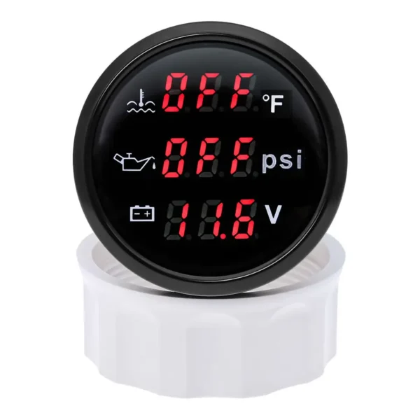 52mm 3in 1 Multi-Function Digital Gauge Voltmeter Water Temp Oil Pressure With Alarm 9-32V