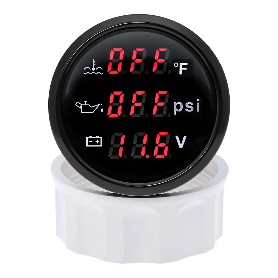 H8042319ef45e43fcbfeef8de33cd5b37B.webp 52mm 3in 1 Multi-Function Digital Gauge Voltmeter Water Temp Oil Pressure With Alarm 9-32V - Image 1