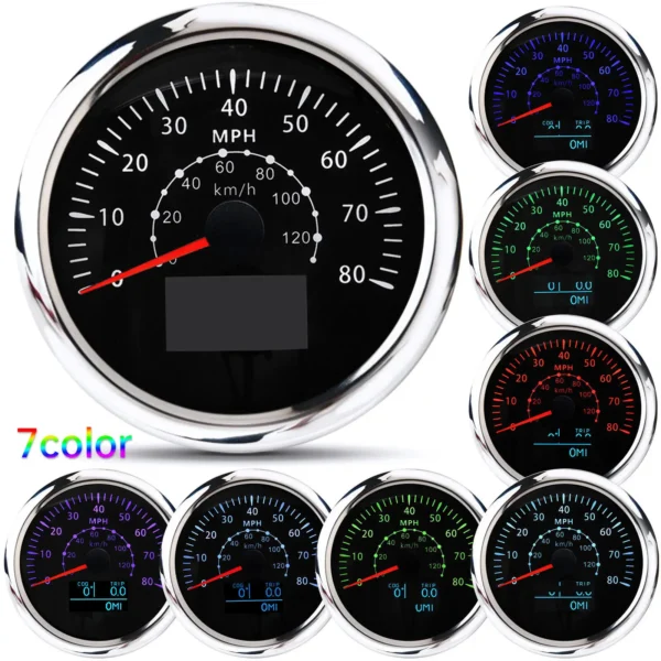 85mm 7 Color LED GPS Speedometer Odometer 0-80MPH/0-120KM/H for Boat Car Truck