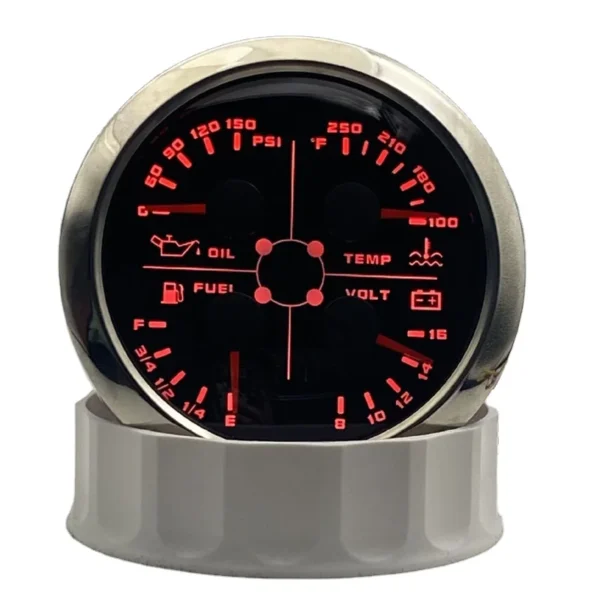 Automotive Car 4 in 1 Multifunction Gauge Fuel Level Voltmeter Water Temperature Gauge Oil Pressure Gauge Red LED