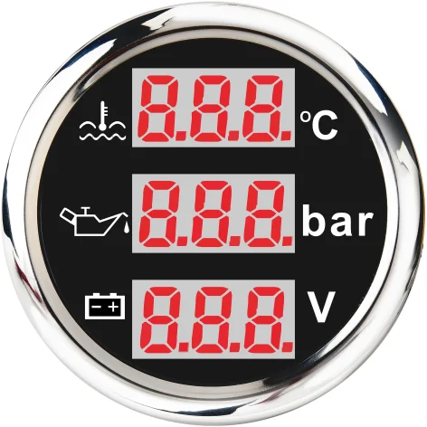 52MM DIGITAL BLACK FACEPLATE RED LED BACKLIGHT MULTIFUNCTION GAUGE WITH WATER TEMP / OIL PRESSURE / VOLTMETER 9-32V