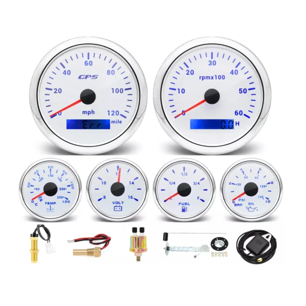 85MM GPS Speedometer 120MPH & Tacho 6000RPM Water Temp Fuel Level Oil Pressure Voltage with Sensor