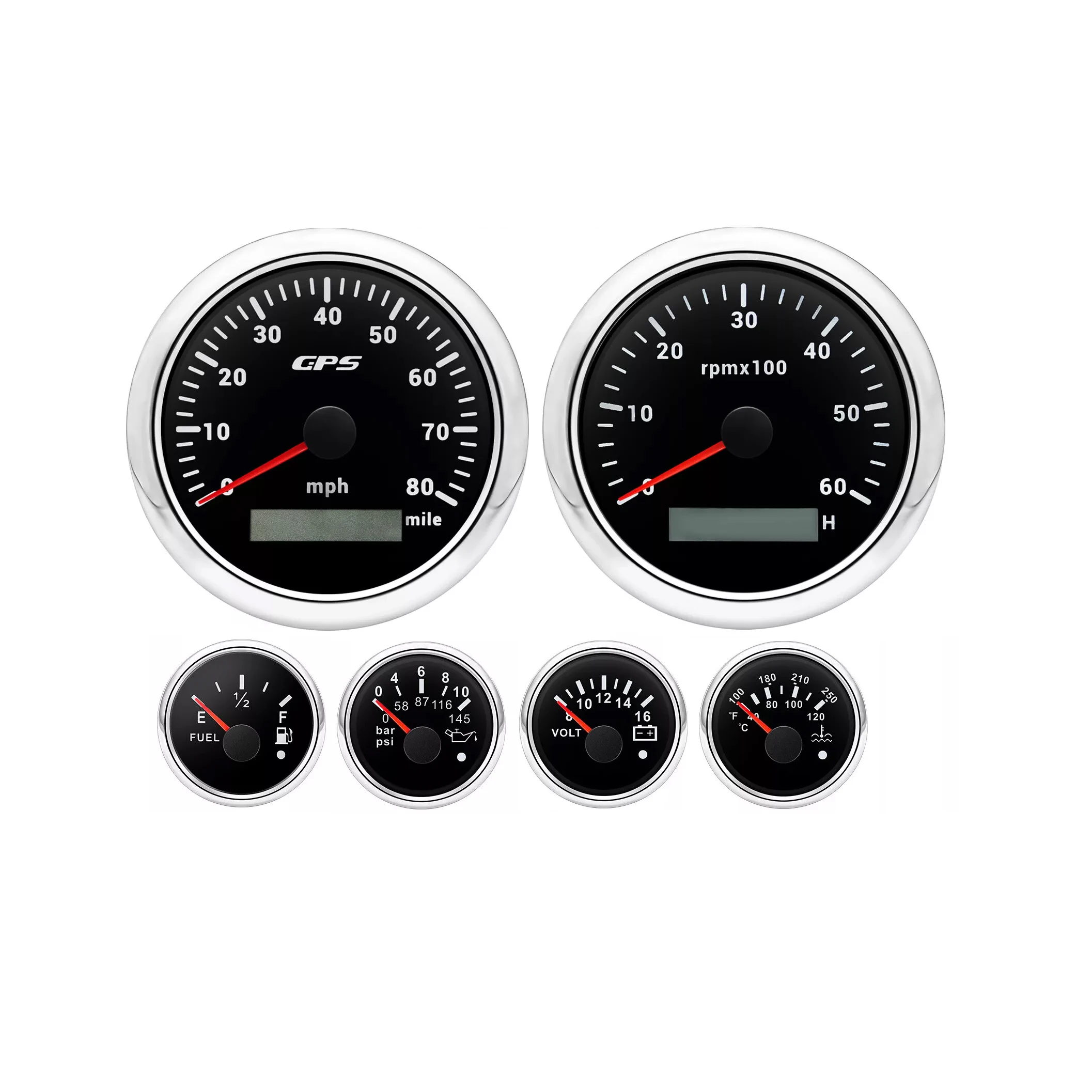 H8d495e780f7d465d993e3f3083cd1f92G.webp 6 Gauge Set 85mm GPS Speedometer 80MPH Tacho 6000RPM Gauge for Boat - Image 1