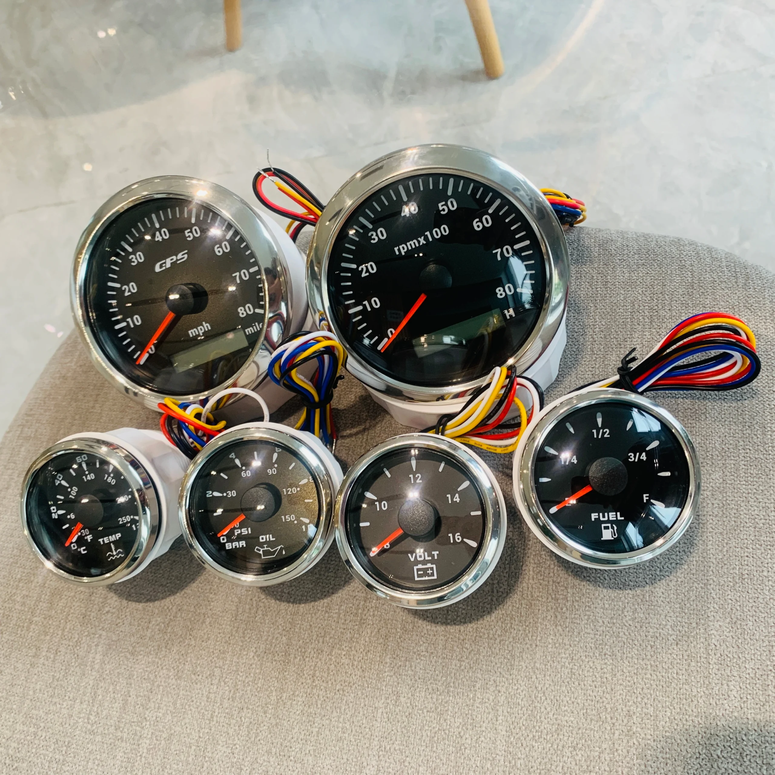 H90caee35f48043cb9a6604502d67cde6g.webp Fuel Water Tachometer Speedometer Voltmeter Diesel 6 Gauges Set GPS - Image 1