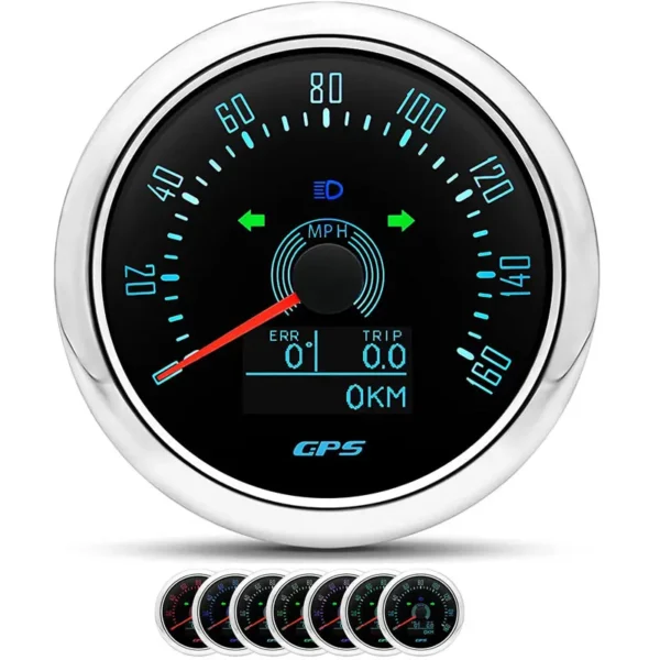 Black Face Silver Waterproof Car Motorcycle Tractor Truck MPH GPS Odometer Speedometer 160mph With Backlight 12V/24V