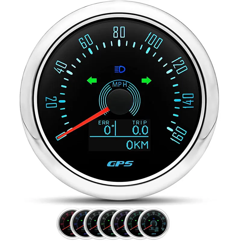 H98699a661fda4ef9906f1fa735b42c41K.webp Black Face Silver Waterproof Car Motorcycle Tractor Truck MPH GPS Odometer Speedometer 160mph With Backlight 12V/24V - Image 1