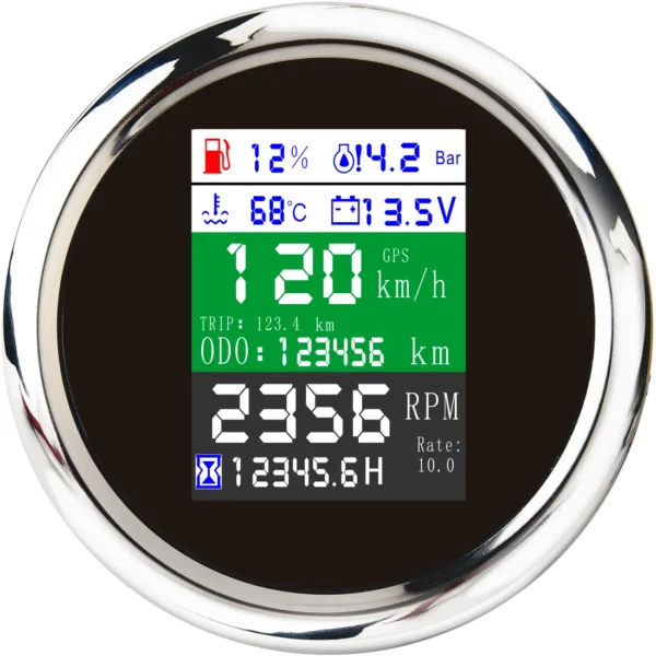6-in-1 Digital Display 12V 7 Color Oil Level RPM Instrument Speedometer Tachometer Odometer Speed Meter