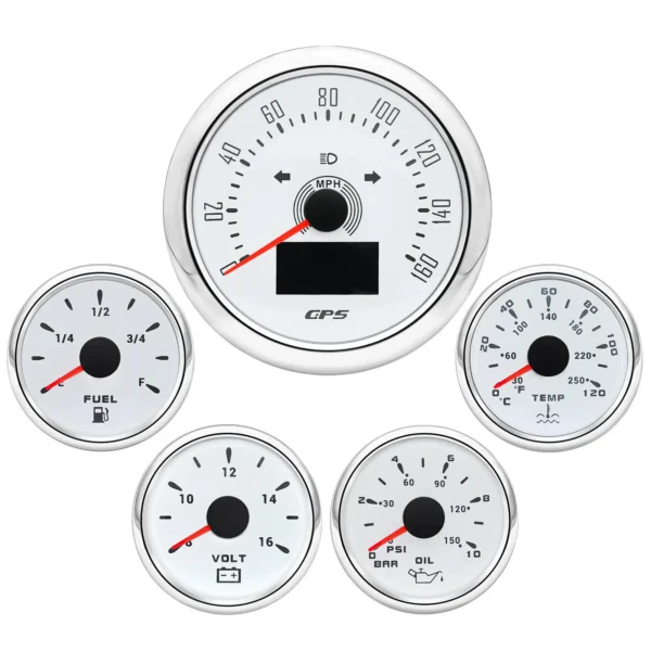 5 Gauge Set GPS Speedometer 0-160MPH With 52mm Fuel/Temp/Volt/Oil Pressure Gauge