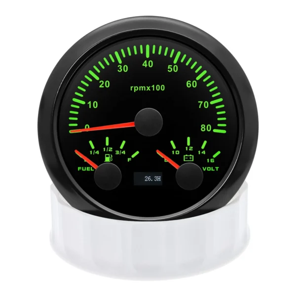 85mm 3IN1 Gauge Tachometer 0-8000RPM Fuel Level Meter Voltage 7 Color Backlight