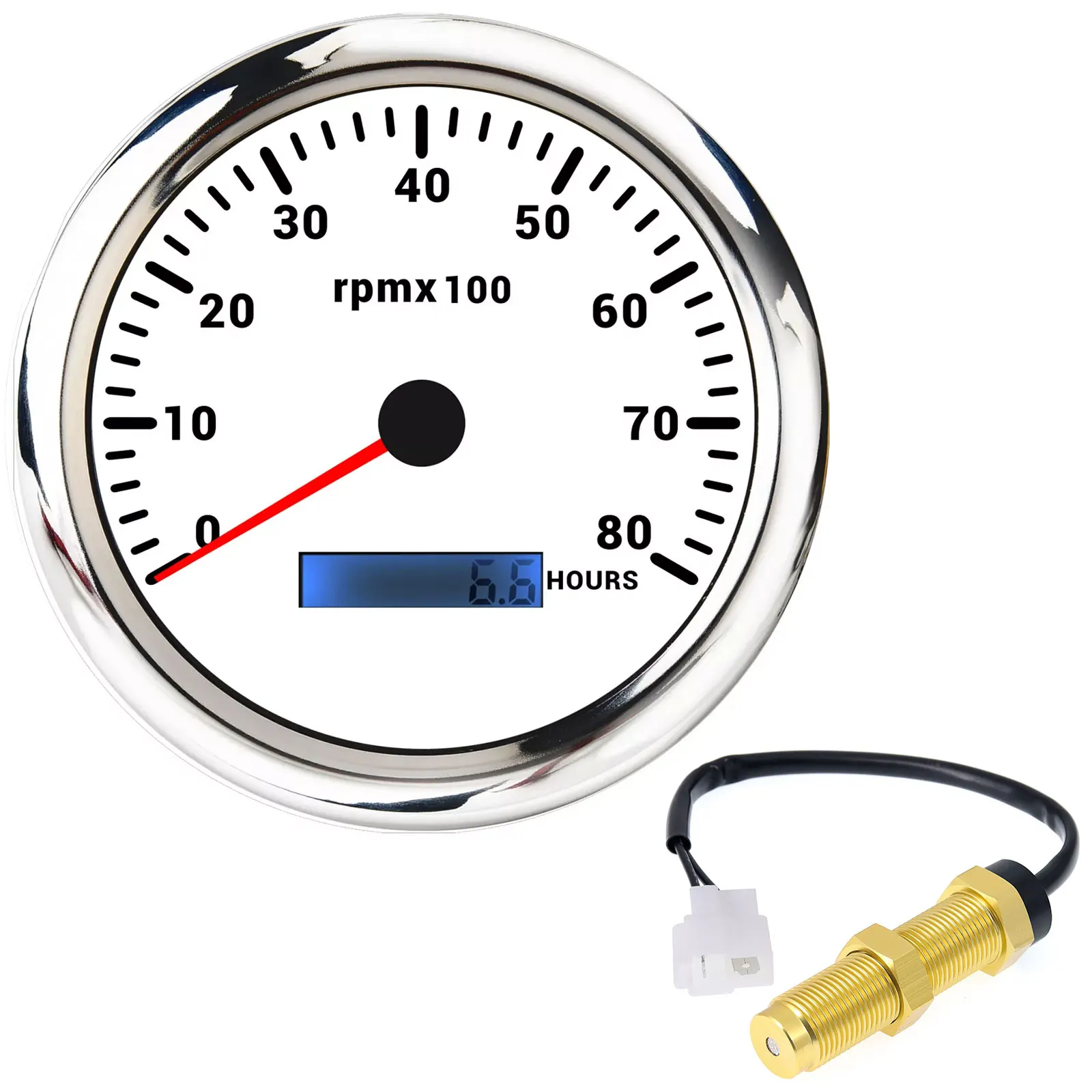 H9b62c326642f46a3bd71d9595da42cc6y.webp 110mm Tachometer Gauge LCD Tacho Hour Meter 0-8000RPM 7 Colors LED for Car Boat - Image 1