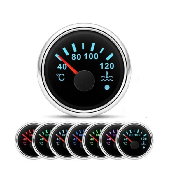 52mm Car Boat Water Temperature Gauge 40-120 Celcuis 7 Colors LED
