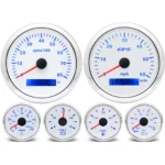 6 Gauge Set 85mm White Boat GPS Speedometer 0-60MPH Tachometer 8000rpm Gauge Waterproof Fuel Temp Oil Volt