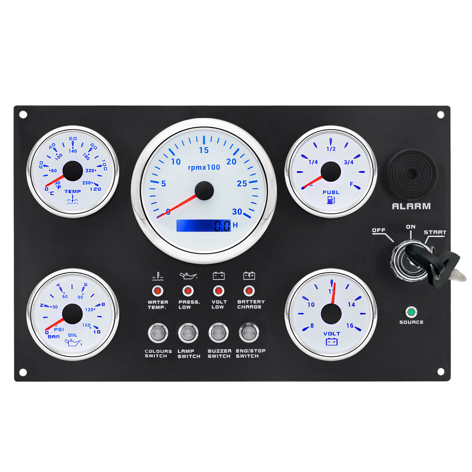 Ha15a6273ccbf4be38cf0507621fb91d8Y.jpg 5 Gauges Set With Instrument Panel 0-4000 RPM Tachometer for Marine Boat Yacht - Image 1
