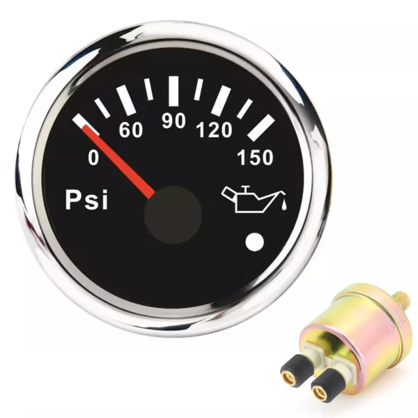 2'' 52MM Oil Pressure Gauge 0-150PSI 10-184ohms with Sensor for Car Marine Truck