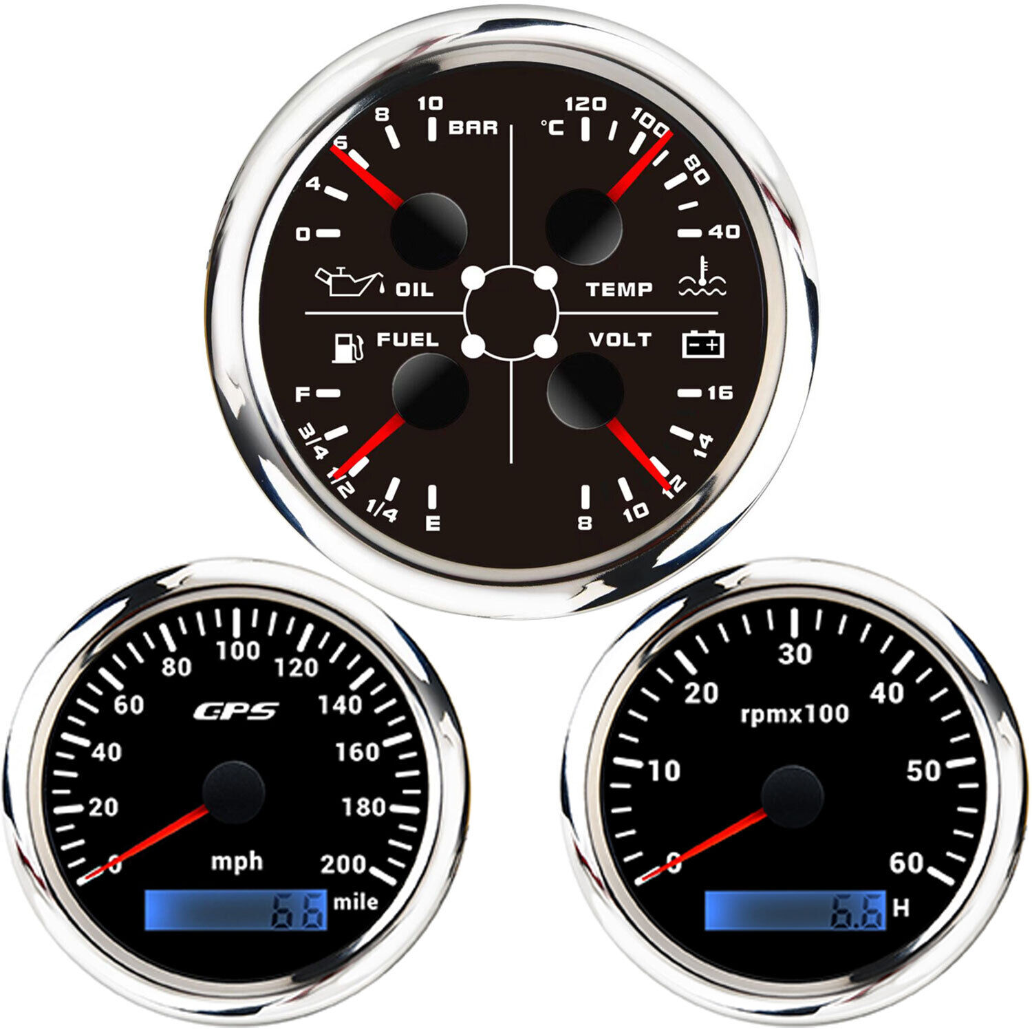 Ha549fbd9dbe3438680b154e0d72c8b788.jpg 3 Gauge Set 85mm GPS Speedometer 0-200MPH Tachometer&85mm 4 in 1 Gauge for Boat - Image 1