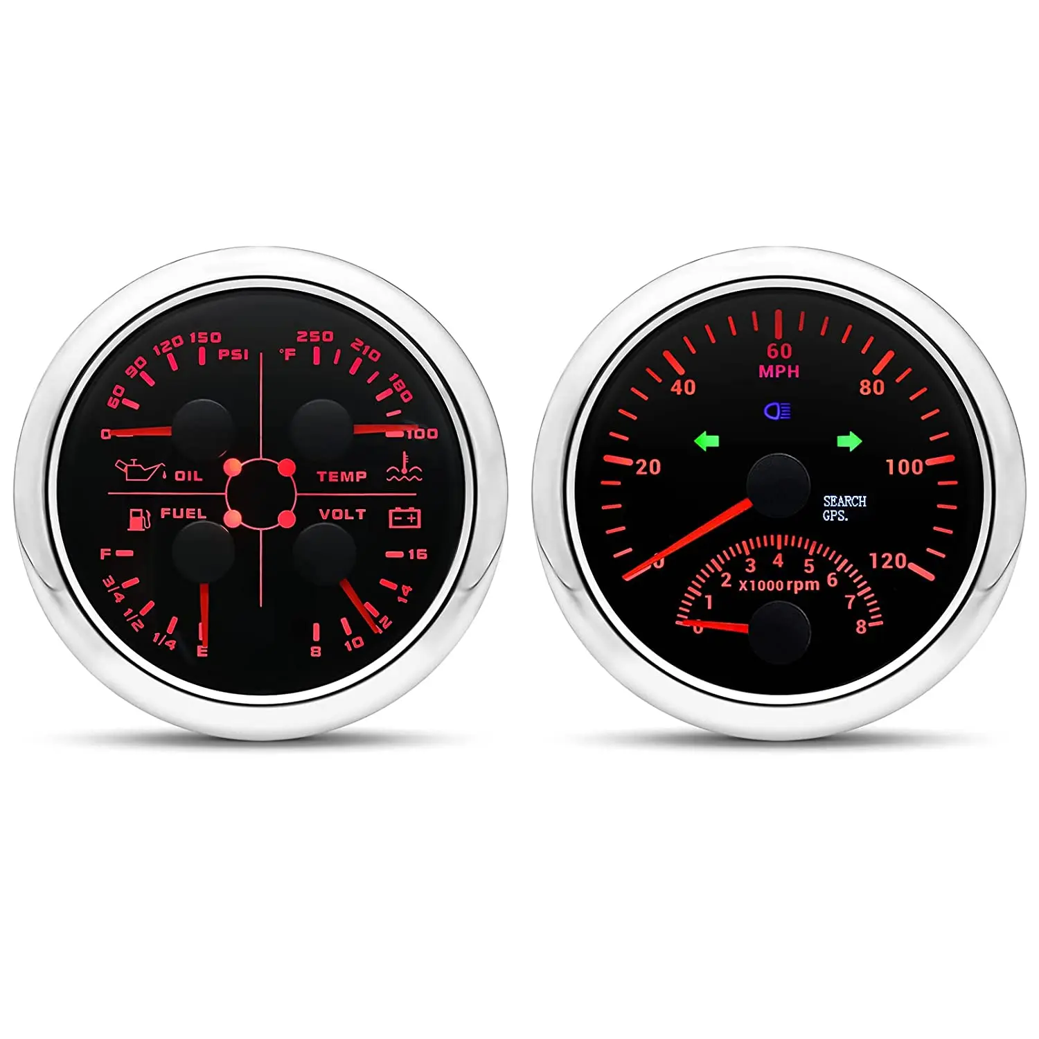 Ha646ae8f7cd041ad95431fe29b343d21E.webp GPS Speedometer with Tacho Fuel Level Water Temp Oil Pressure Gauge Voltage 4in1 for Car AUTO Boat Marine(Black and Silver) - Image 1