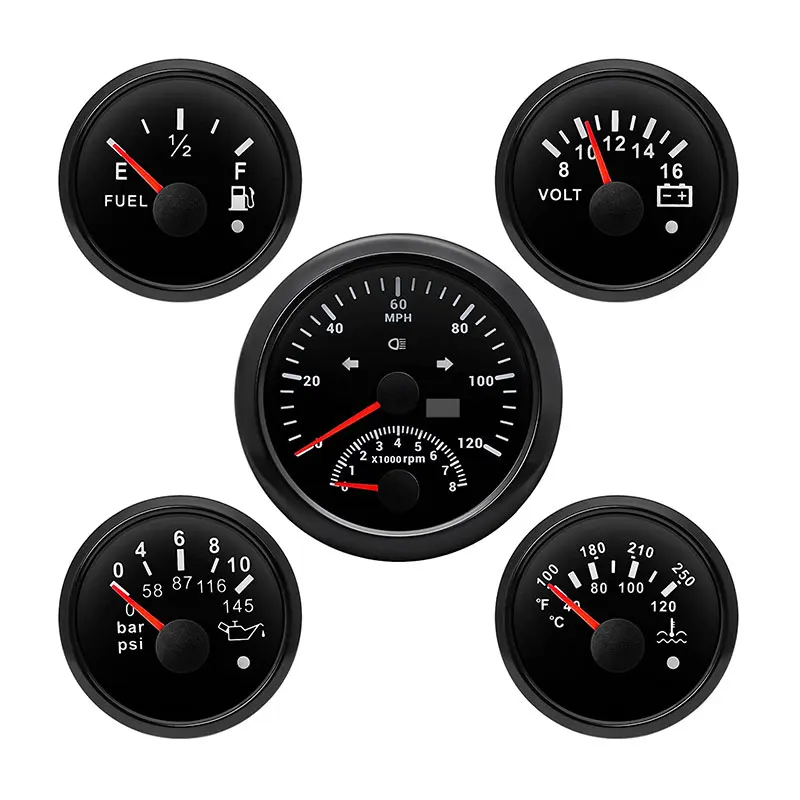 Ha7a93bee361a4128a0c43231d4002f7bQ.webp 52mm Black Faceplate Black MPH Fuel Oil Pressure Volt Water Temperature Gauge 85mm RPM Gauge Speedometer - Image 1