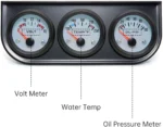 52mm Triple Car Gauge Kit (Volt Meter+Water Temp+Oil Pressure Meter) Stainless Steel Triple Auto Dashboard Gauge Set - Image 3